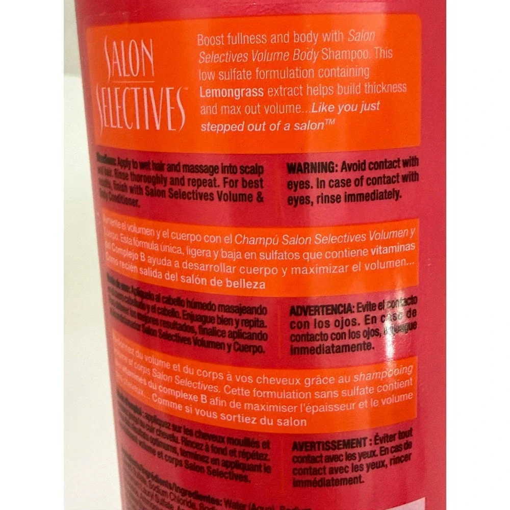 Salon Selectives Volume Body Shampoo Lemongrass Low Sulfate Paraben Free 16.1oz